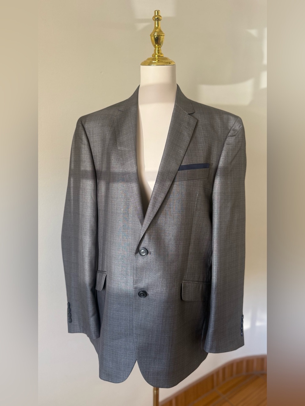 BillyLondon Men Set 2 Piece Gray Blazer with Blue Pocket Trim 42R Pants 34W 29L
